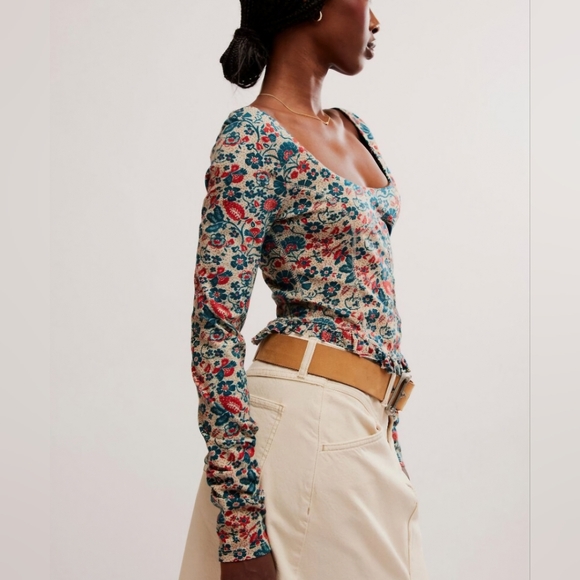 FREE PEOPLE Melanie Long Sleeve Top / Sand Combo - Picture 5 of 5